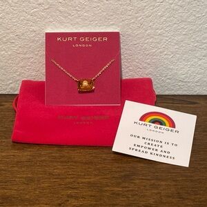 Kurt Geiger Gold Tone Pendant Necklace with Pink Pouch